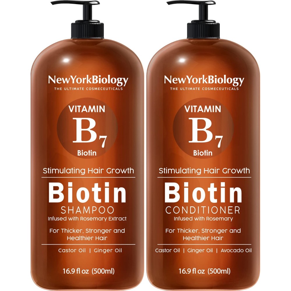 New York Biology Biotin Shampoo and Conditioner Set for Hair Growth and Thinning Hair - Thickening Formula for Hair Loss Treatment - For Men & Women - Anti Dandruff - 16.9 Fl Oz