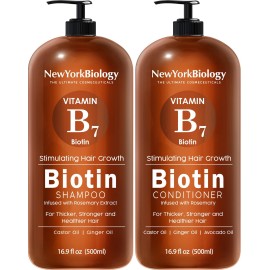 New York Biology Biotin Shampoo and Conditioner Set for Hair Growth and Thinning Hair - Thickening Formula for Hair Loss Treatment - For Men & Women - Anti Dandruff - 16.9 Fl Oz