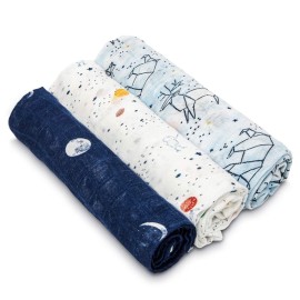 aden + anais Silky Soft Swaddle Blanket, Ideal Newborn & Infant Swaddling Set, 3 Pack, Stargaze