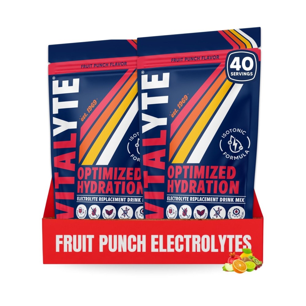 Vitalyte Electrolyte Powder Drink Mix, Isotonic Electrolyte Hydration Mix, Gluten Free Post Workout Powder Mix, Pack of 2, 35 oz. Each, Fruit Punch Flavor