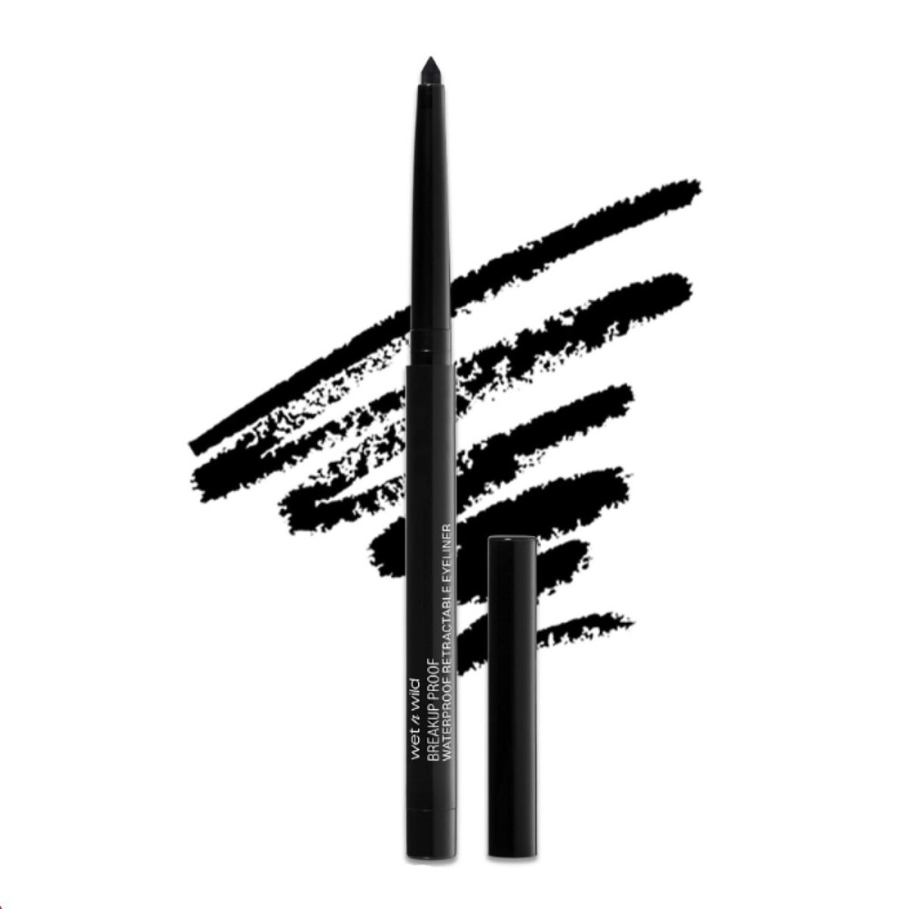wet n wild Mega Last Breakup Proof Retractable Eyeliner - Ultra-Fine Brush, Waterproof,16-Hour Long-Lasting Wear - Cruelty-Free & Vegan - Black