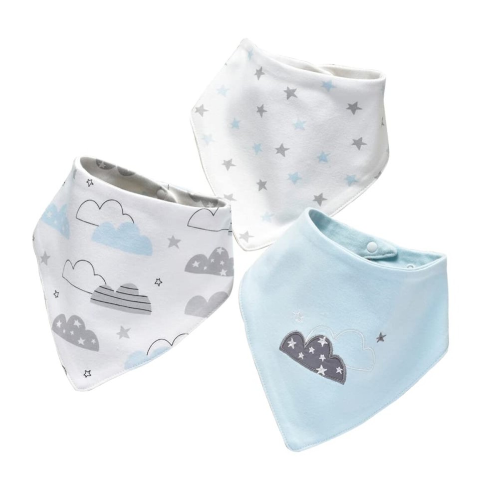 JN&LULU 3 Pack Newborn Baby Bibs Bandana Drool Bibs for Drooling Cotton Baby Gifts (Cloud)