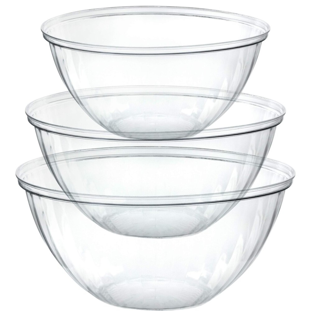 PLASTICPRO Disposable Combo Set of Salad Bowl Includes 2, 48 Ounce 2, 96 oz 2, 150 Ounce Round Crystal Clear Plastic Serving Bowl