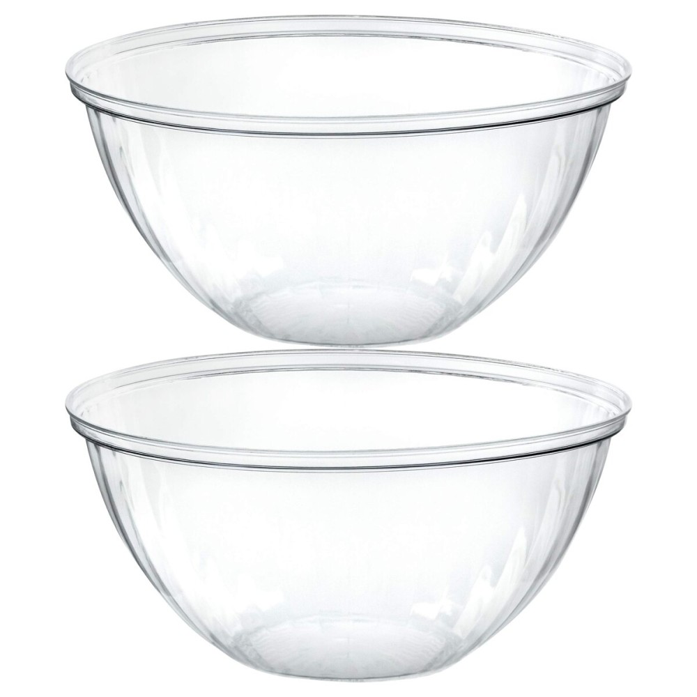 PLASTICPRO Disposable Round Crystal Clear Serving Bowls, Party Snack or Salad Bowl, Plastic Chip Dish, Candy Dish (4, 48 OUNCE)