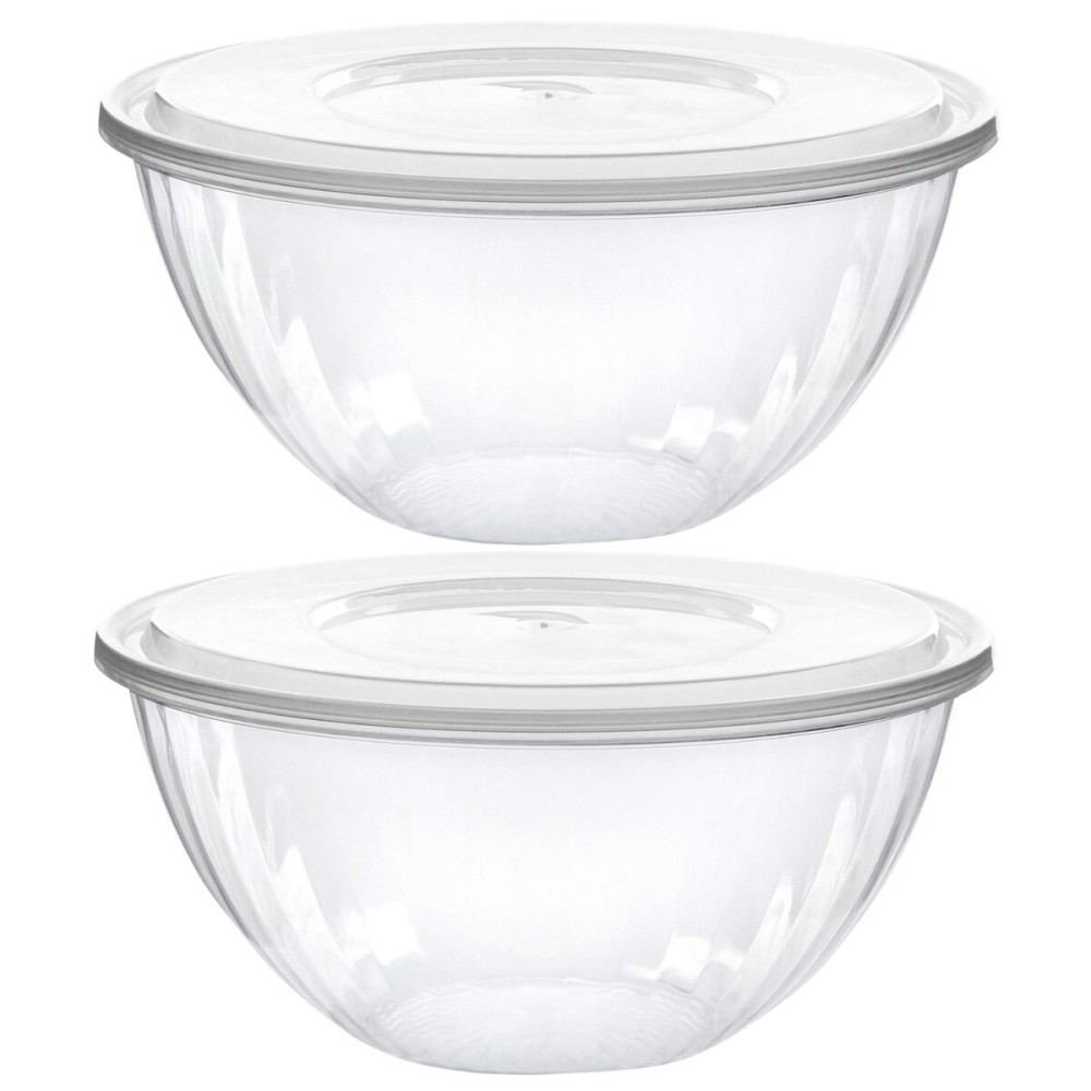 PLASTICPRO Disposable 48 Ounce Round Crystal Clear Plastic Serving Bowls With Lids, Party Snack or Salad Bowl, Chip Bowls, Snack Bowls, Candy Dish, Salad Container Pack of 4