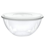 PLASTICPRO Disposable 150 Ounce Round Crystal Clear Plastic Serving Bowls, With Lids Party Snack or Salad Bowl, Chip Bowls, Snack Bowls, Candy Dish, Salad Container Pack of 4