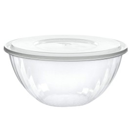 PLASTICPRO Disposable 150 Ounce Round Crystal Clear Plastic Serving Bowls, With Lids Party Snack or Salad Bowl, Chip Bowls, Snack Bowls, Candy Dish, Salad Container Pack of 4