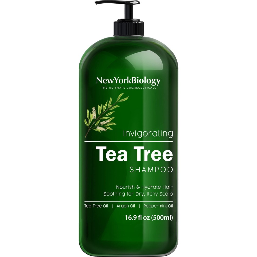 New York Biology Tea Tree Shampoo - Deep Cleanser - Relief for Dandruff and Dry Itchy Scalp - Therapeutic Grade - Helps Promote Hair Growth - 16.9 fl Oz