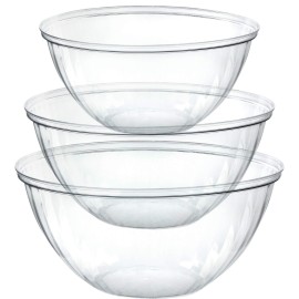 PLASTICPRO Disposable Combo Set of Salad Bowl Includes 4, 48 Ounce 4, 96 oz 4, 150 Ounce Round Crystal Clear Plastic Serving Bowl