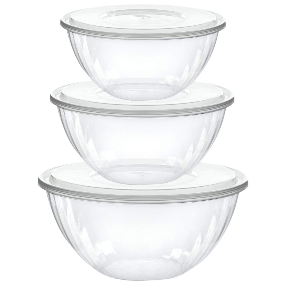 PLASTICPRO Disposable Combo Set of Salad Bowl With Lids Includes 2, 48 Ounce 2, 96 oz 2, 150 Ounce Round Crystal Clear Plastic Serving Bowl