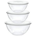 PLASTICPRO Disposable Combo Set of Salad Bowl With Lids Includes 2, 48 Ounce 2, 96 oz 2, 150 Ounce Round Crystal Clear Plastic Serving Bowl
