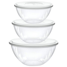 PLASTICPRO Disposable Combo Set of Salad Bowl With Lids Includes 2, 48 Ounce 2, 96 oz 2, 150 Ounce Round Crystal Clear Plastic Serving Bowl