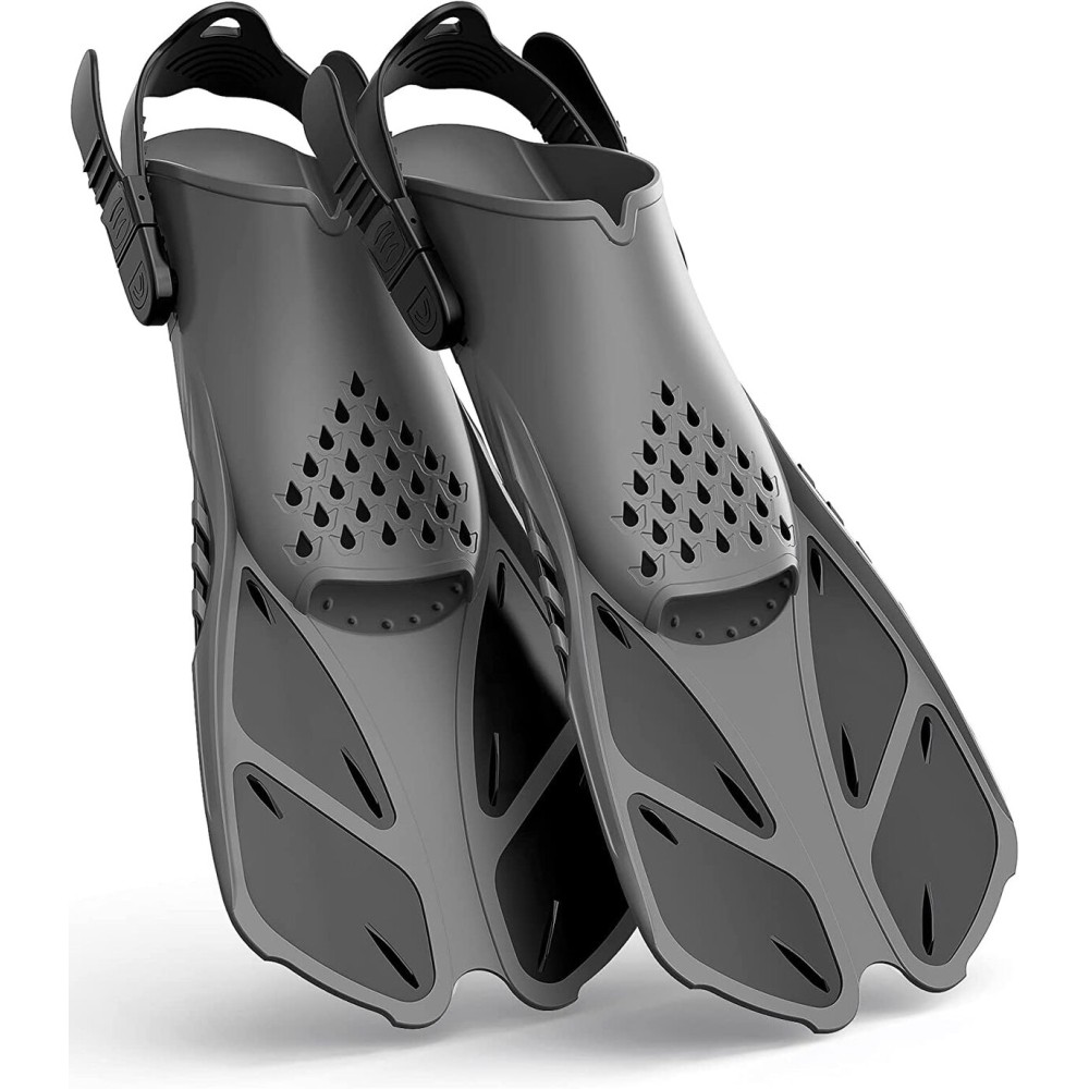Greatever Snorkel Fins Adjustable Buckles Open Heel Swim Flippers Travel Size Short Swim Fins for Snorkeling Diving Swimming Adult Men Womens