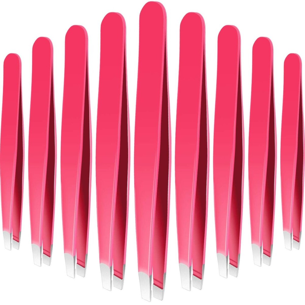 Mudder 12 Pcs Eyebrow Tweezers Set for Facial Hair Stainless Steel Slanted Tip Tweezers in Bulk for Men and Women (Rose Red)