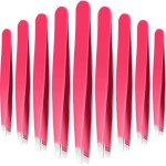 Mudder 12 Pcs Eyebrow Tweezers Set for Facial Hair Stainless Steel Slanted Tip Tweezers in Bulk for Men and Women (Rose Red)