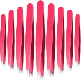Mudder 12 Pcs Eyebrow Tweezers Set for Facial Hair Stainless Steel Slanted Tip Tweezers in Bulk for Men and Women (Rose Red)