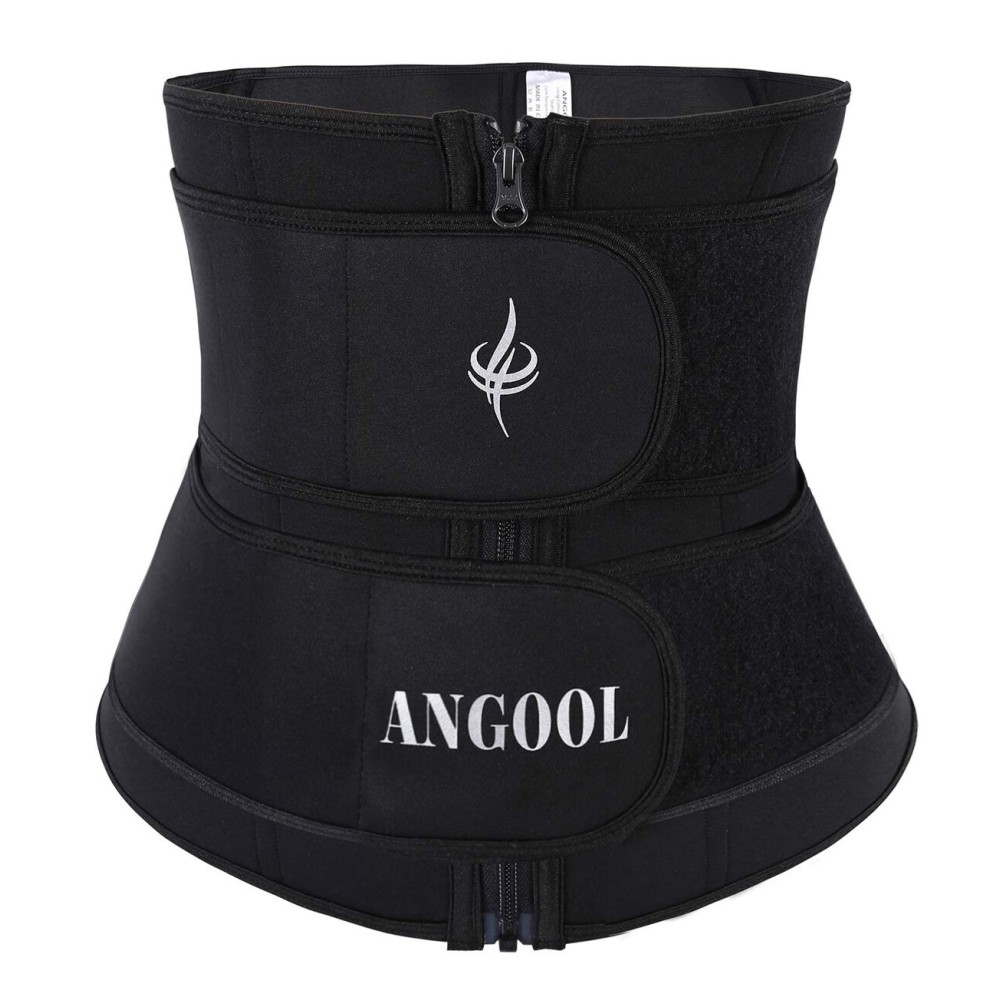 ANGOOL Neopren Waist Trainer For Women,Workout Plus Size Trimmer Belt Sauna Sweat Corset Cincher With Zipper Black