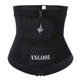 ANGOOL Neopren Waist Trainer For Women,Workout Plus Size Trimmer Belt Sauna Sweat Corset Cincher With Zipper Black
