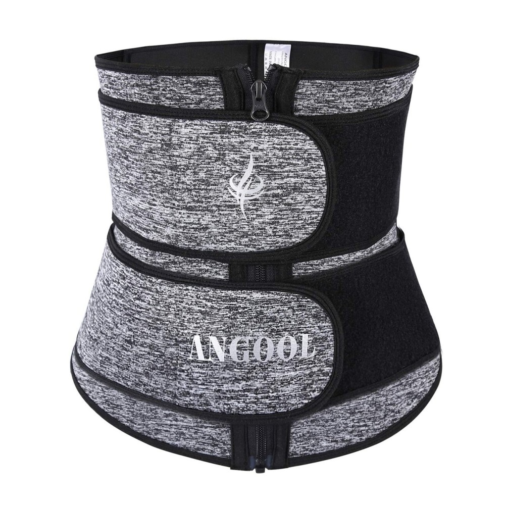ANGOOL Neopren Waist Trainer For Women,Workout Plus Size Trimmer Belt Sauna Sweat Corset Cincher With Zipper Gray