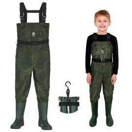 TIDEWE Chest Waders for Kids, Waterproof Youth Waders with Boot Hanger, Lightweight PVC Kids Chest Waders with Boot for Fishing & Hunting (Size 2/3T)