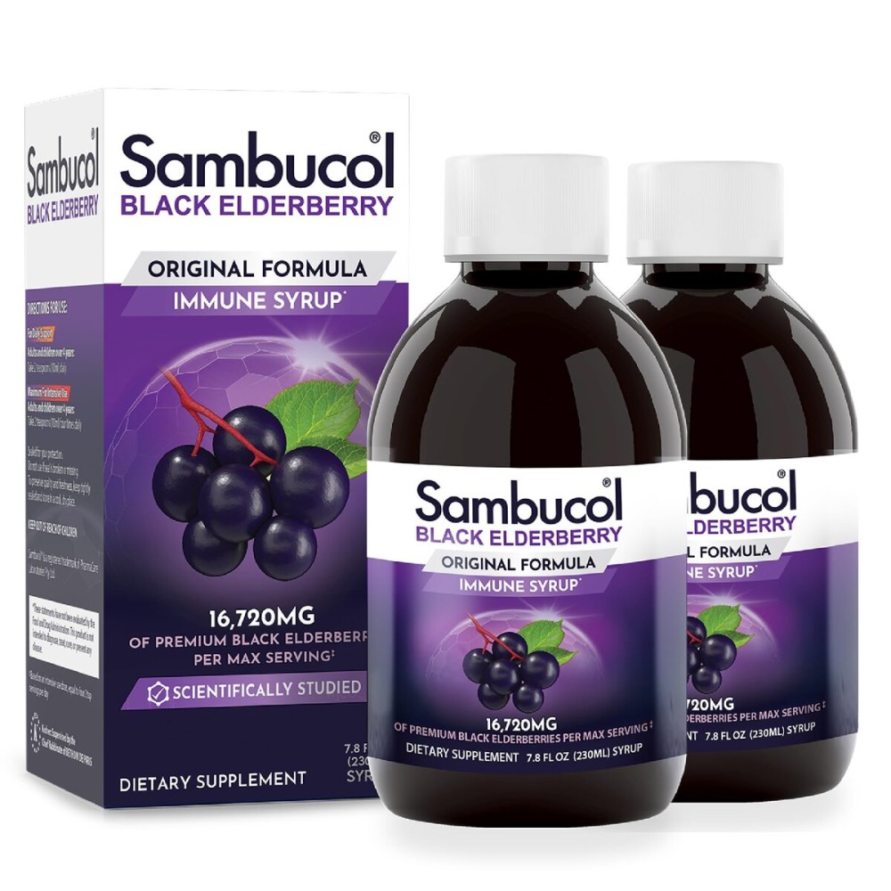 Sambucol Black Elderberry Syrup - Sambucus Syrup, Black Elderberry Liquid, Immune Support for Kids and Adults, High Antioxidants, Gluten Free - Original Formula, 7.8 Fl Oz, 2-Pack