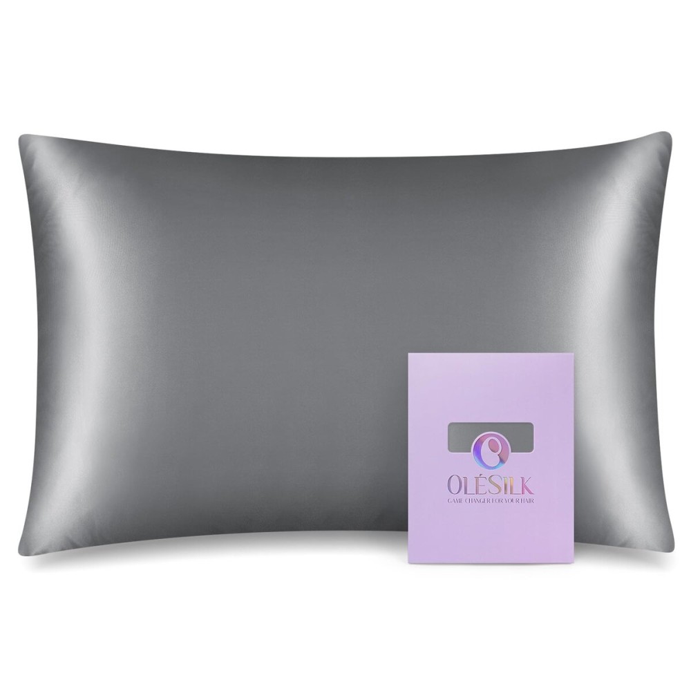 OLESILK 100% Mulberry Silk Toddler Pillowcase for Hair and Skin, Both Sides 19 Momme Pure Natural Silk Travel Pillow Cases with Hidden Zipper, 13x 18, Silver Grey