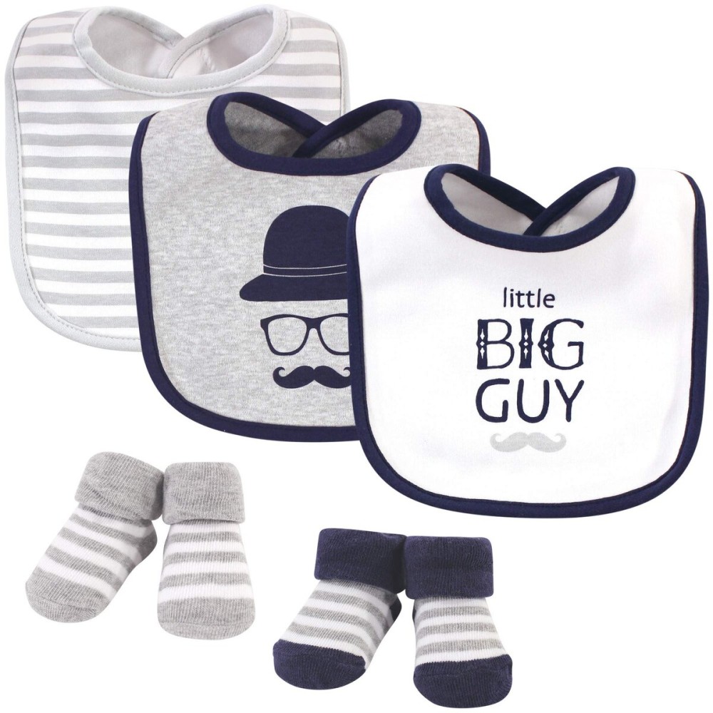 Hudson Baby Unisex Baby Cotton Bib and Sock Set, Little Big Guy, One Size