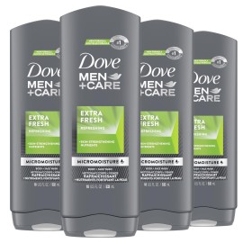Dove Men+Care Body Wash Extra Fresh 4 Count for Men\'s Skin Care Body Wash Effectively Washes Away Bacteria While Nourishing Your Skin 18 oz