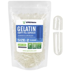 XPRS Nutra Size 2 Empty Capsules - 500 Count Clear Empty Gelatin Capsules - Pills DIY Capsule Filling - Pure Bovine Pill Gel Caps for Do-It-Yourself Supplements