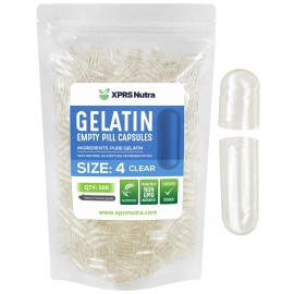 XPRS Nutra Size 4 Empty Capsules - 500 Count Small Clear Empty Gelatin Capsules - Pills DIY Capsule Filling - Fillable Pure Bovine Pill Gel Caps for Do-It-Yourself Supplements