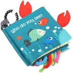 Fish Baby Books Toys, Touch Feel Cloth Crinkle Books for Babies,Baby Infant Toys 0-6, 6-12,12-18 Months,Early Learning Education, Christmas Shower Baby Gifts for Boys Girls,Teething,Mirror,Shark Ocean