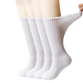 +MD 4 Pairs Non-Binding Women\'s Cushioned Moisture Wicking Diabetic Crew Dress Socks 9-11 White