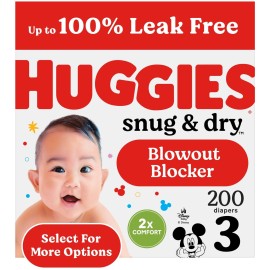 Huggies Size 3 Diapers, Snug & Dry Baby Diapers, Size 3 (16-28 lbs), 200 Count (4 Packs of 50), Packaging May Vary