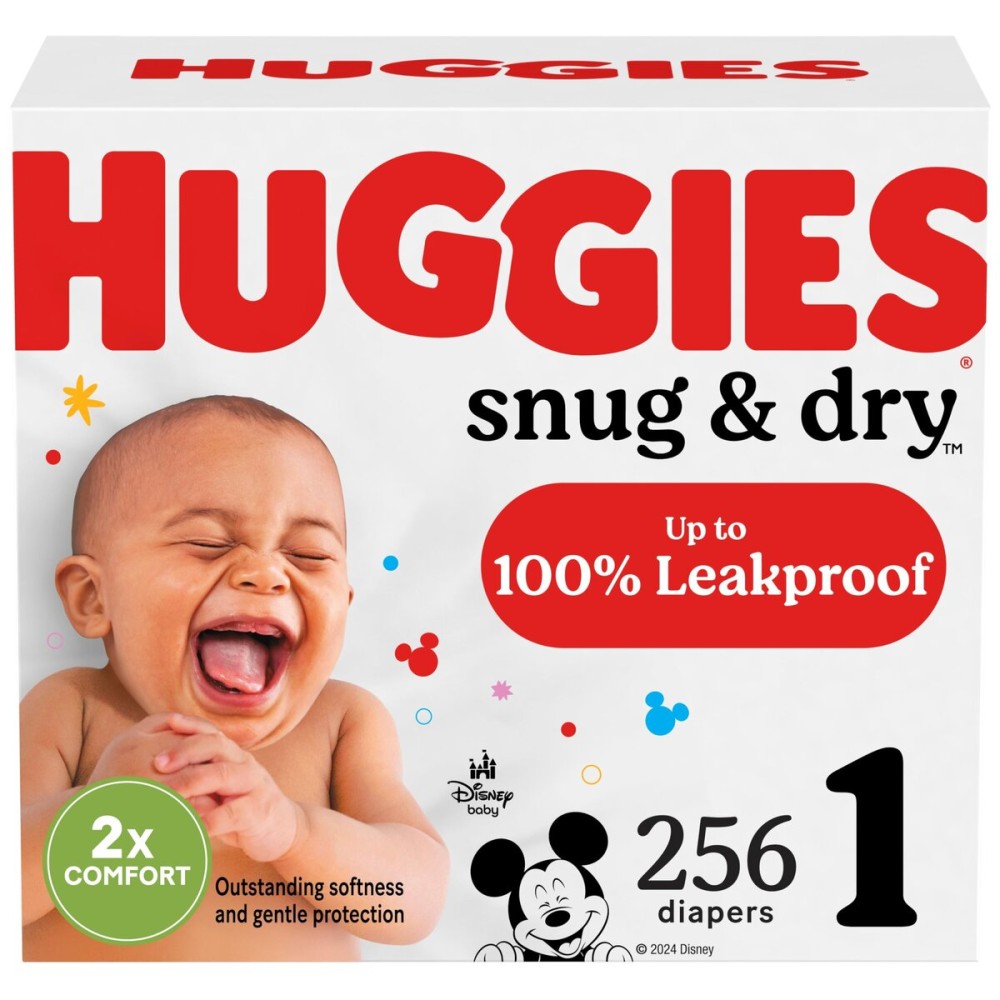 Huggies Size 1 Diapers, Snug & Dry Newborn Diapers, Size 1 (8-14 lbs), 256 Count (4 Packs of 64), Packaging May Vary