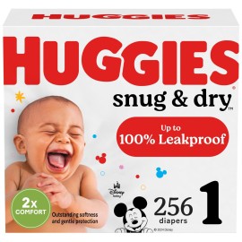 Huggies Size 1 Diapers, Snug & Dry Newborn Diapers, Size 1 (8-14 lbs), 256 Count (4 Packs of 64), Packaging May Vary