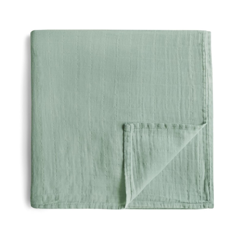 mushie Muslin Baby Swaddle Blanket | 100% Organic Cotton (Roman Green)