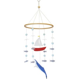 Baby Crib Mobile - Wooden Hanging Nursery Baby Mobile for Crib, Nursery Decor for Boys & Girls, Perfect Shower Gift (Whale and Sailboat Ocean) Also Fits Bassinets, Sorrel + Fern