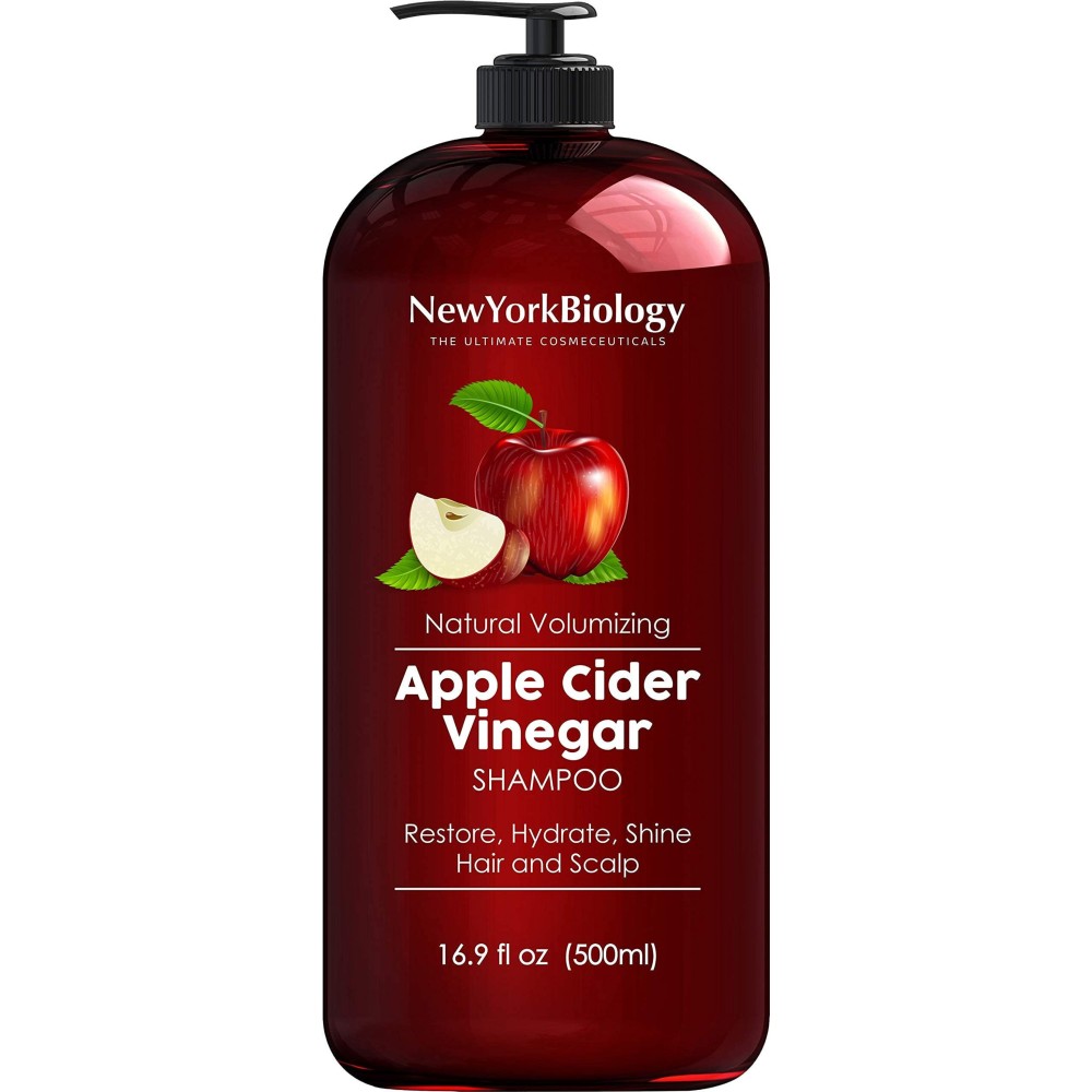 New York Biology Apple Cider Vinegar Shampoo - Helps Restore Shine, Hair Gloss and Hydration to Dry Hair and Itchy Scalp - Clarifying and Nourishing - Safe for All Hair Types - 16.9 fl Oz