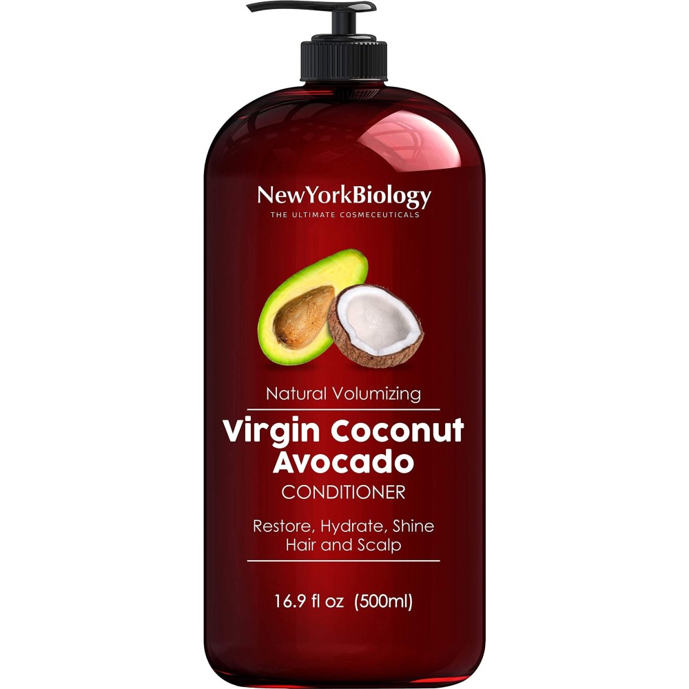 New York Biology Virgin Coconut and Avocado Oil Conditioner - Helps Restore Shine, Hair Gloss and Hydration to Dry Hair and Itchy Scalp - Safe for All Hair Types - 16.9 fl Oz