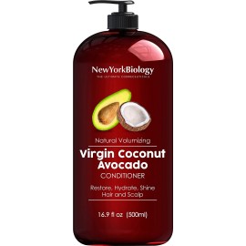New York Biology Virgin Coconut and Avocado Oil Conditioner - Helps Restore Shine, Hair Gloss and Hydration to Dry Hair and Itchy Scalp - Safe for All Hair Types - 16.9 fl Oz