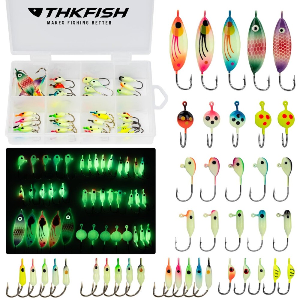 THKFISH Ice Fishing Jigs Ice Fishing Lures Ice Fishing Gear Ice Small Fishing Tackle Kit Crappie Panfish Jigs B-40pcs