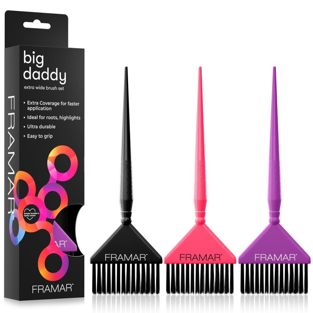 Framar Hair Color Brush Set - Hair Dye Brush Kit, Hair Coloring Brushes for Hair Stylist, Tint Brushes for Hair Color, Tapered Edges for Precision - 3 Pack