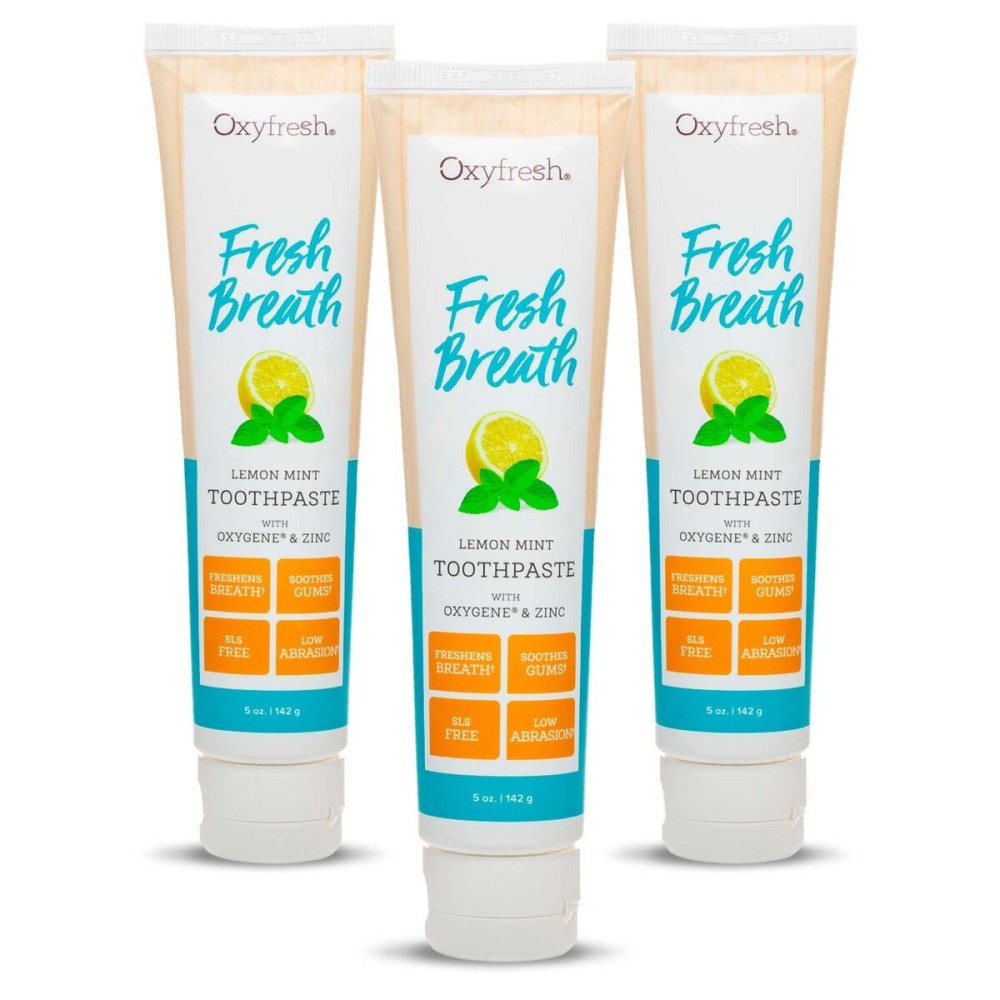 Oxyfresh Maximum Fresh Breath Lemon Mint Toothpaste - Clean Teeth & Fresh Breath - Natural Essential Oils & Natural Xylitol to Help Fight Tartar - SLS & Fluoride Free - 5 oz (Pack of 3)