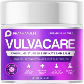 Pharmapulse Vaginal Moisturizer, Vulva Balm Cream, Intimate Skin Care, Menopause Support - Relieves Dryness, Itching, Burning, Redness, Chafing, Odor, Irritation - Estrogen Free 2oz