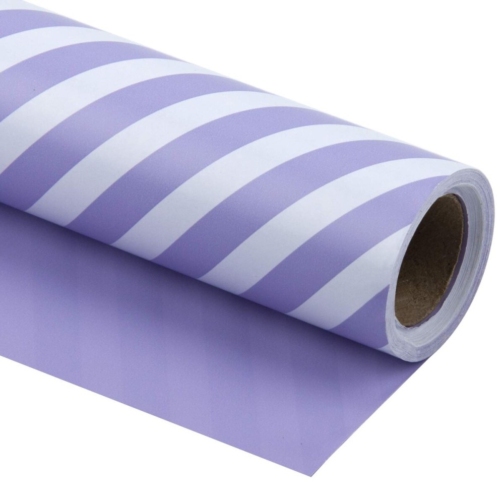 WRAPAHOLIC 30 Inch Reversible Purple Wrapping Paper - Purple and Stripes Wrapping Paper for Birthday, Holiday, Wedding, Baby Shower - 30 inch x 33 feet