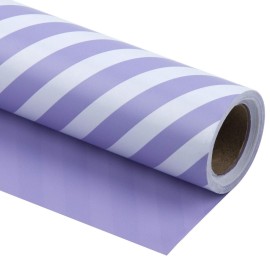 WRAPAHOLIC 30 Inch Reversible Purple Wrapping Paper - Purple and Stripes Wrapping Paper for Birthday, Holiday, Wedding, Baby Shower - 30 inch x 33 feet