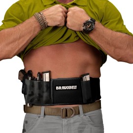 BRAVOBELT Belly Band Holster - Athletic Flex FIT for Running, Jogging, Hiking - G17-43 Ruger S&W M&P 40 Shield | for Men & Women (Camo, Standard - Up to 44 Belly)