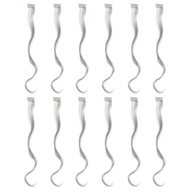 SWACC 12 Pcs Curly Wavy One Color Party Highlights Clip on in Hair Extensions Colored Hair Streak Synthetic Hairpieces (Sliver Gray)