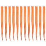 SWACC 12 Pcs Straight One Color Party Highlights Clip on in Hair Extensions Colored Hair Streak Synthetic Hairpieces (Orange)