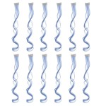 SWACC 12 Pcs Curly Wavy One Color Party Highlights Clip on in Hair Extensions Colored Hair Streak Synthetic Hairpieces (Dull Blue)